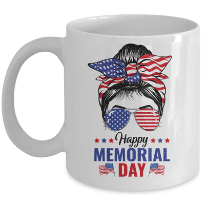 Happy Memorial Day 4th Of July Messy Bun American Flag Mug | siriusteestore