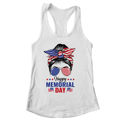 Happy Memorial Day 4th Of July Messy Bun American Flag Shirt & Tank Top | siriusteestore