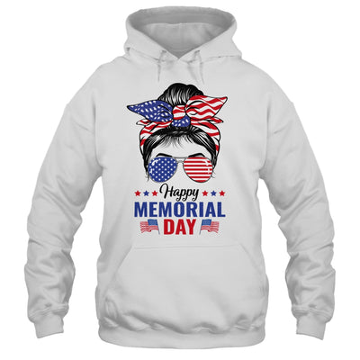 Happy Memorial Day 4th Of July Messy Bun American Flag Shirt & Tank Top | siriusteestore