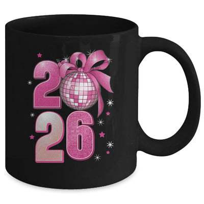 Happy New Year 2026 Disco Ball Pink Coquette Bow Family Mug | siriusteestore