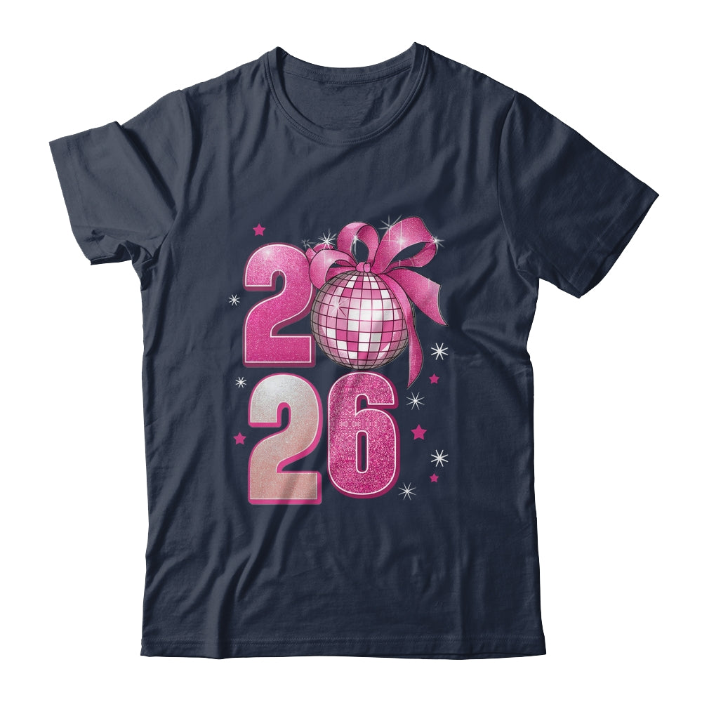 Happy New Year 2026 Disco Ball Pink Coquette Bow Family Shirt & Hoodie | siriusteestore