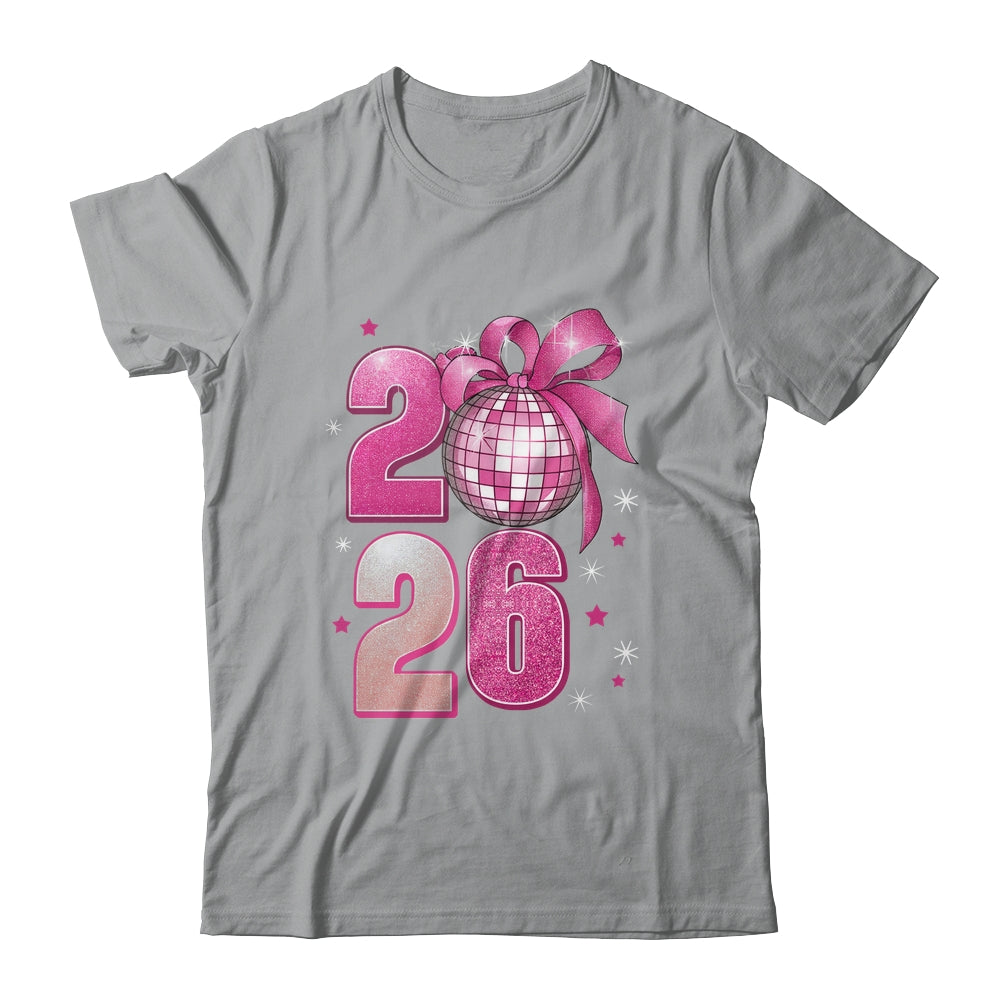 Happy New Year 2026 Disco Ball Pink Coquette Bow Family Shirt & Hoodie | siriusteestore