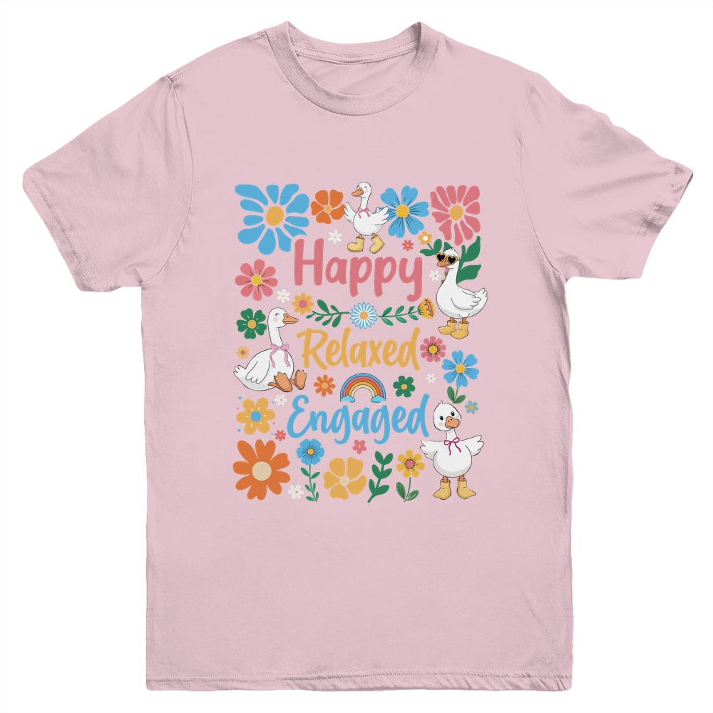 Happy Relaxed Engaged ABA Behavior Analyst Floral Goose Youth Shirt | siriusteestore