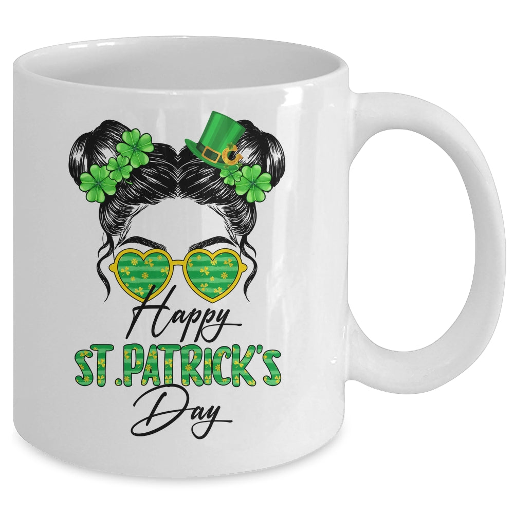 Happy Saint Patricks Day Messy Bun Hair Saint Paddys Girls Mug | siriusteestore
