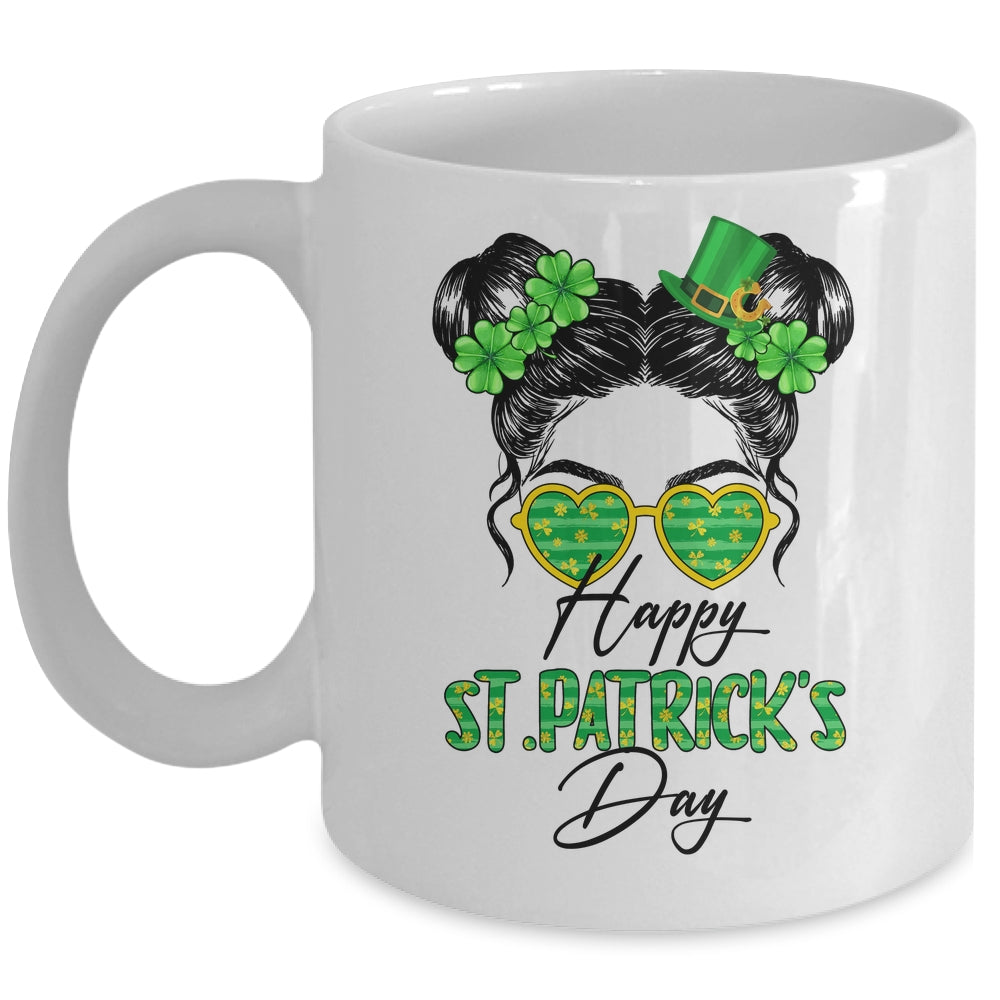 Happy Saint Patricks Day Messy Bun Hair Saint Paddys Girls Mug | siriusteestore