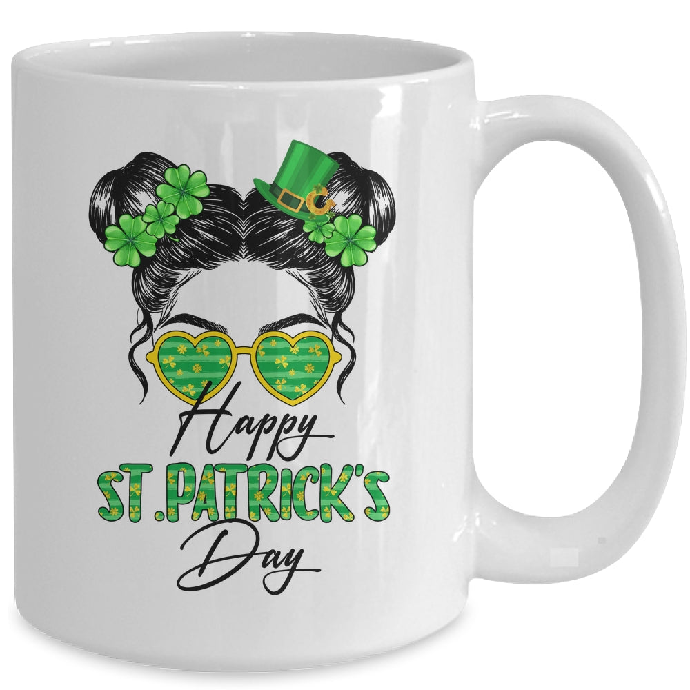 Happy Saint Patricks Day Messy Bun Hair Saint Paddys Girls Mug | siriusteestore