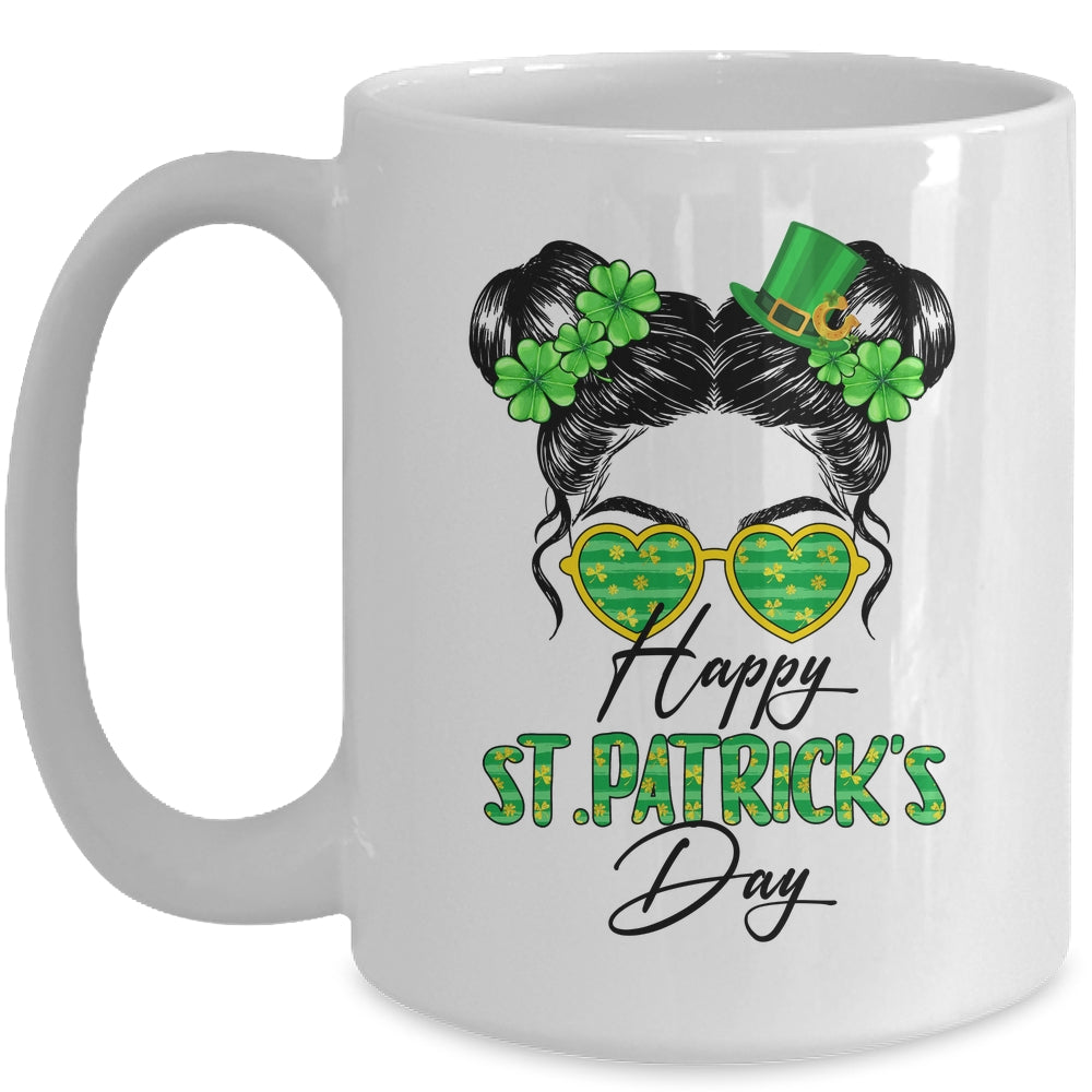 Happy Saint Patricks Day Messy Bun Hair Saint Paddys Girls Mug | siriusteestore