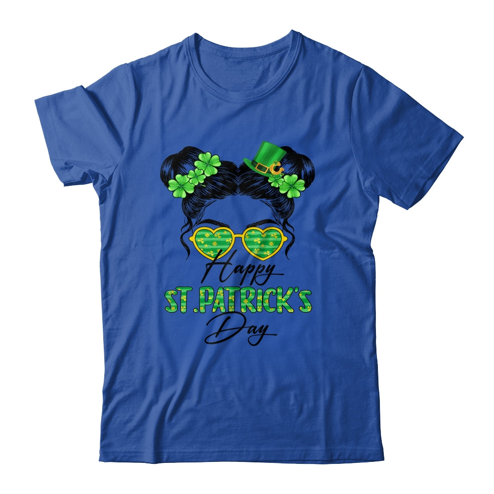 Happy Saint Patricks Day Messy Bun Hair Saint Paddys Girls Shirt & Tank Top | siriusteestore