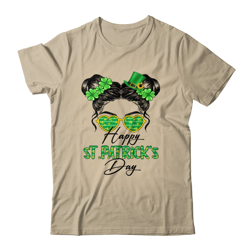 Happy Saint Patricks Day Messy Bun Hair Saint Paddys Girls Shirt & Tank Top | siriusteestore