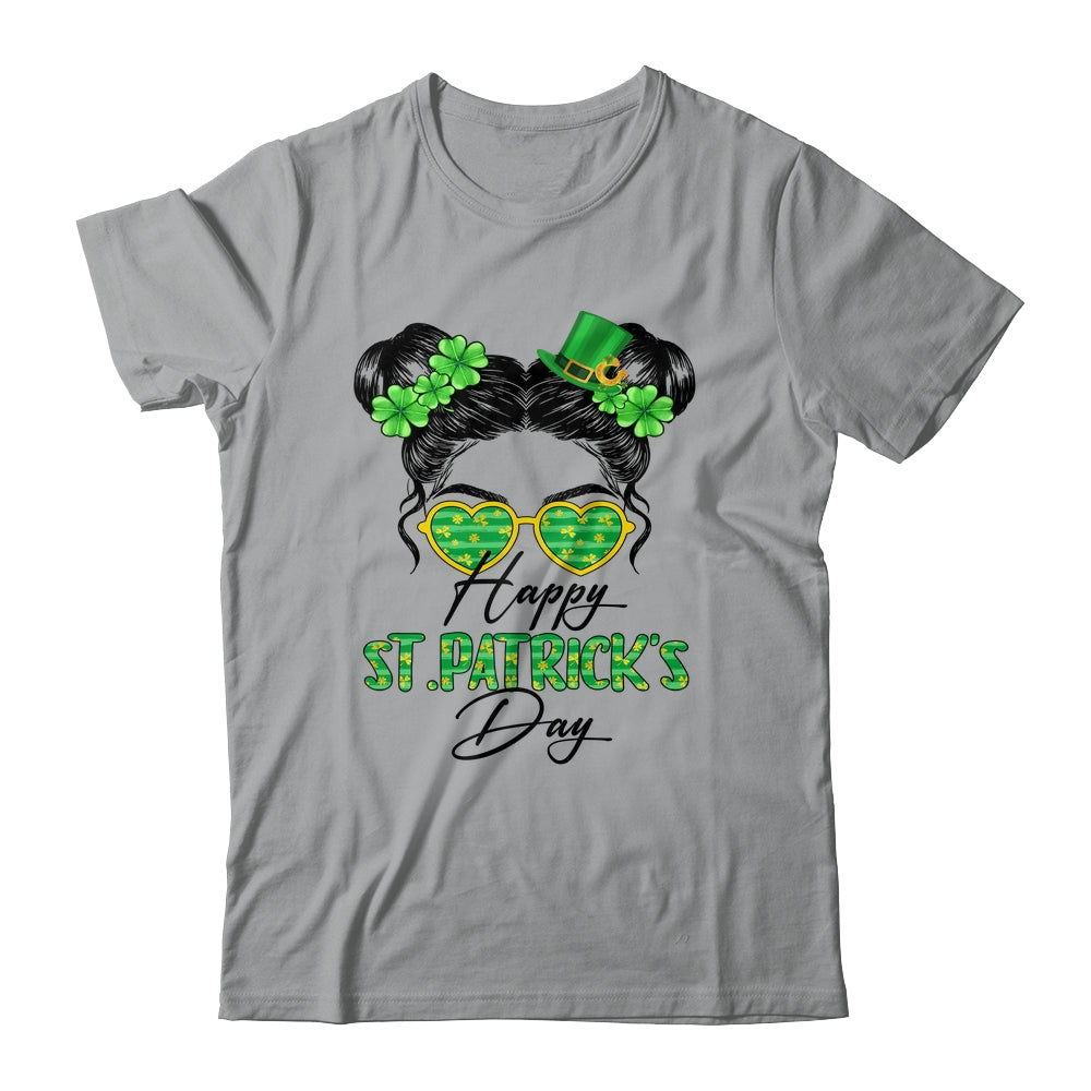 Happy Saint Patricks Day Messy Bun Hair Saint Paddys Girls Shirt & Tank Top | siriusteestore