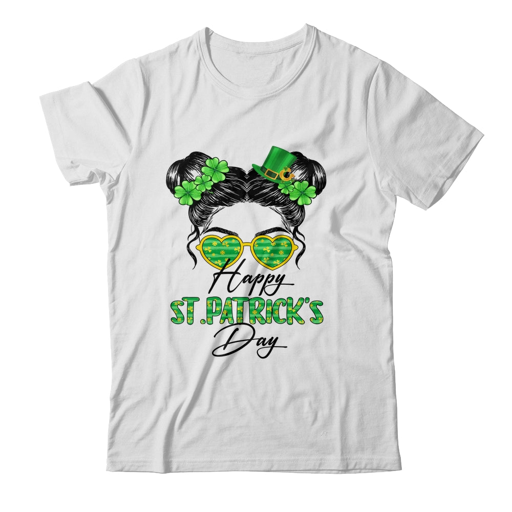 Happy Saint Patricks Day Messy Bun Hair Saint Paddys Girls Shirt & Tank Top | siriusteestore