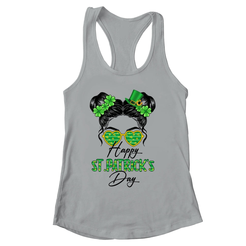 Happy Saint Patricks Day Messy Bun Hair Saint Paddys Girls Shirt & Tank Top | siriusteestore