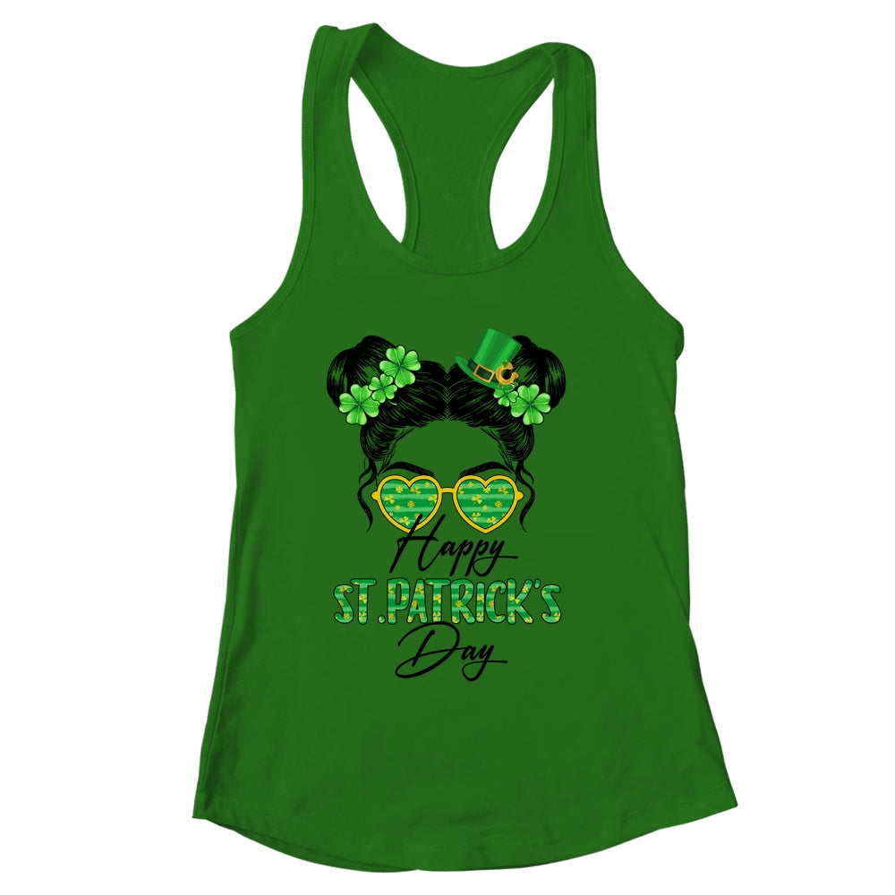 Happy Saint Patricks Day Messy Bun Hair Saint Paddys Girls Shirt & Tank Top | siriusteestore