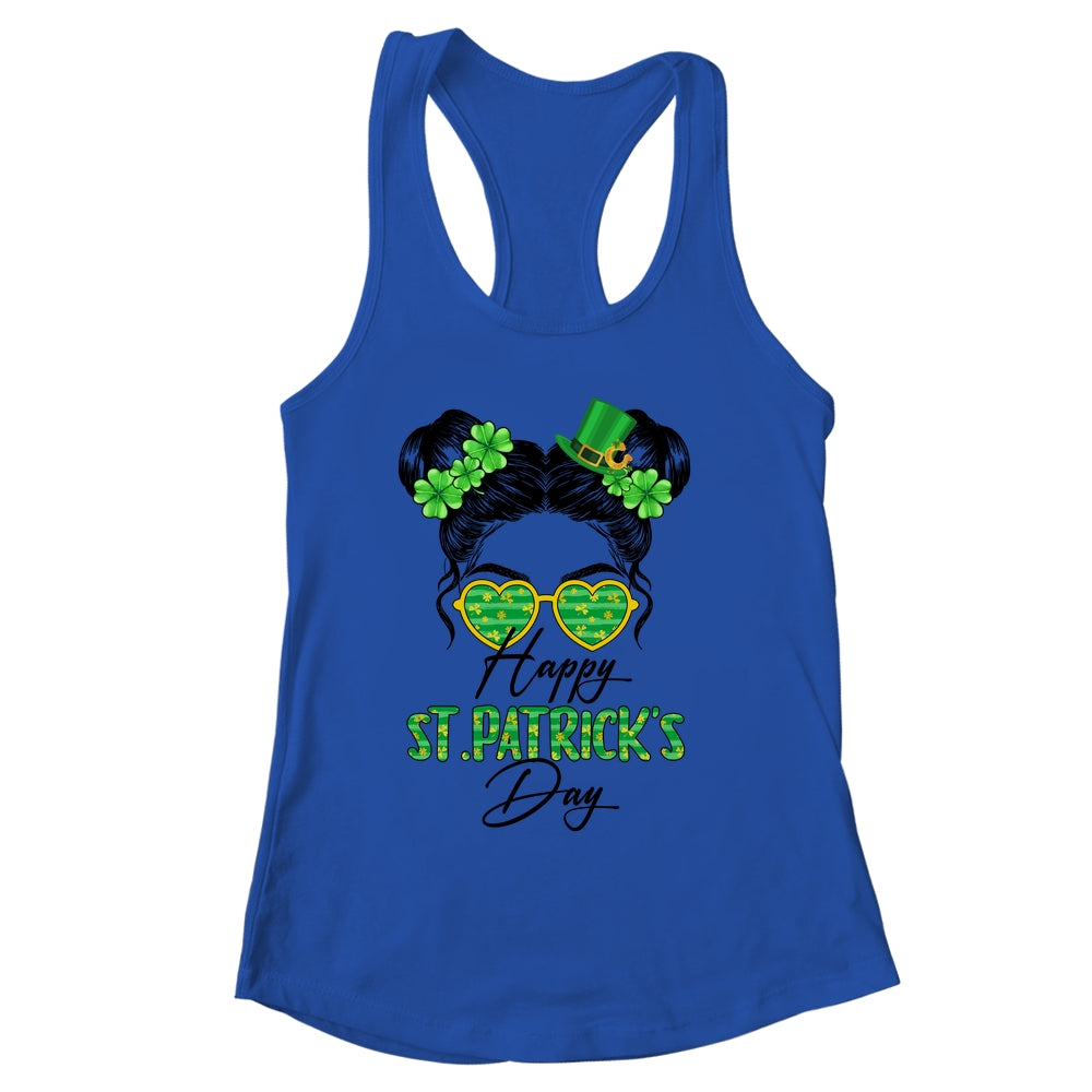 Happy Saint Patricks Day Messy Bun Hair Saint Paddys Girls Shirt & Tank Top | siriusteestore