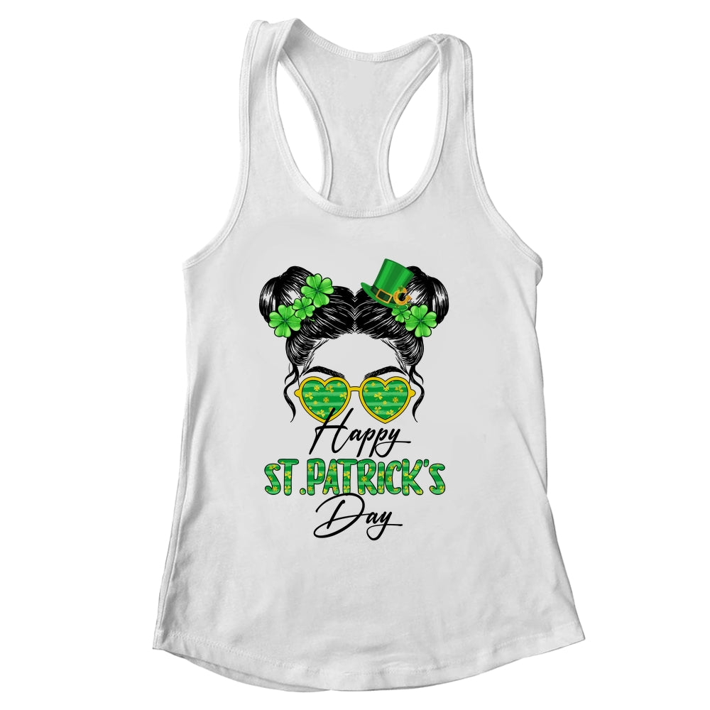 Happy Saint Patricks Day Messy Bun Hair Saint Paddys Girls Shirt & Tank Top | siriusteestore