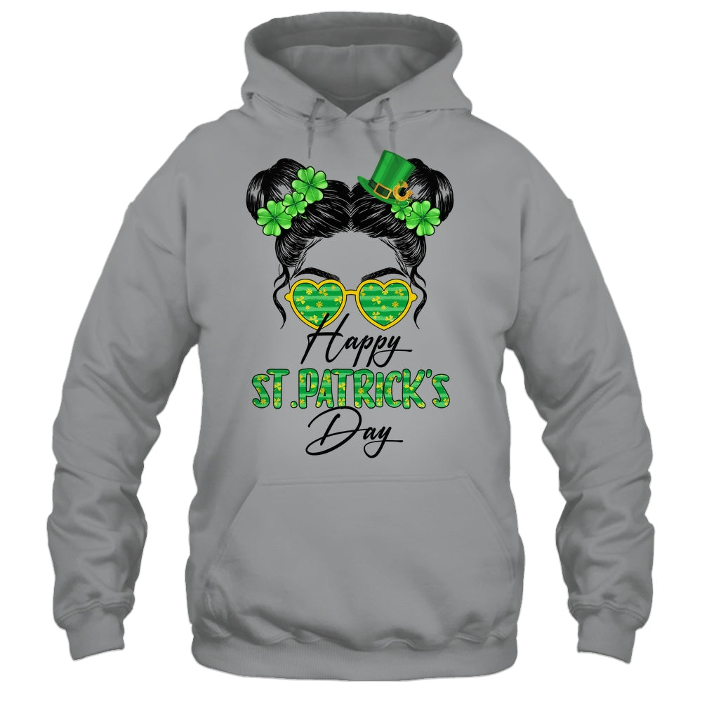 Happy Saint Patricks Day Messy Bun Hair Saint Paddys Girls Shirt & Tank Top | siriusteestore