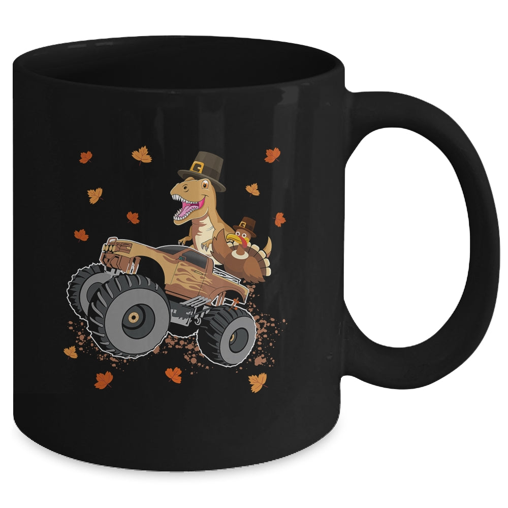Happy Thanksgiving Dinosaur Turkey Riding Truck Kids Boys Mug | siriusteestore