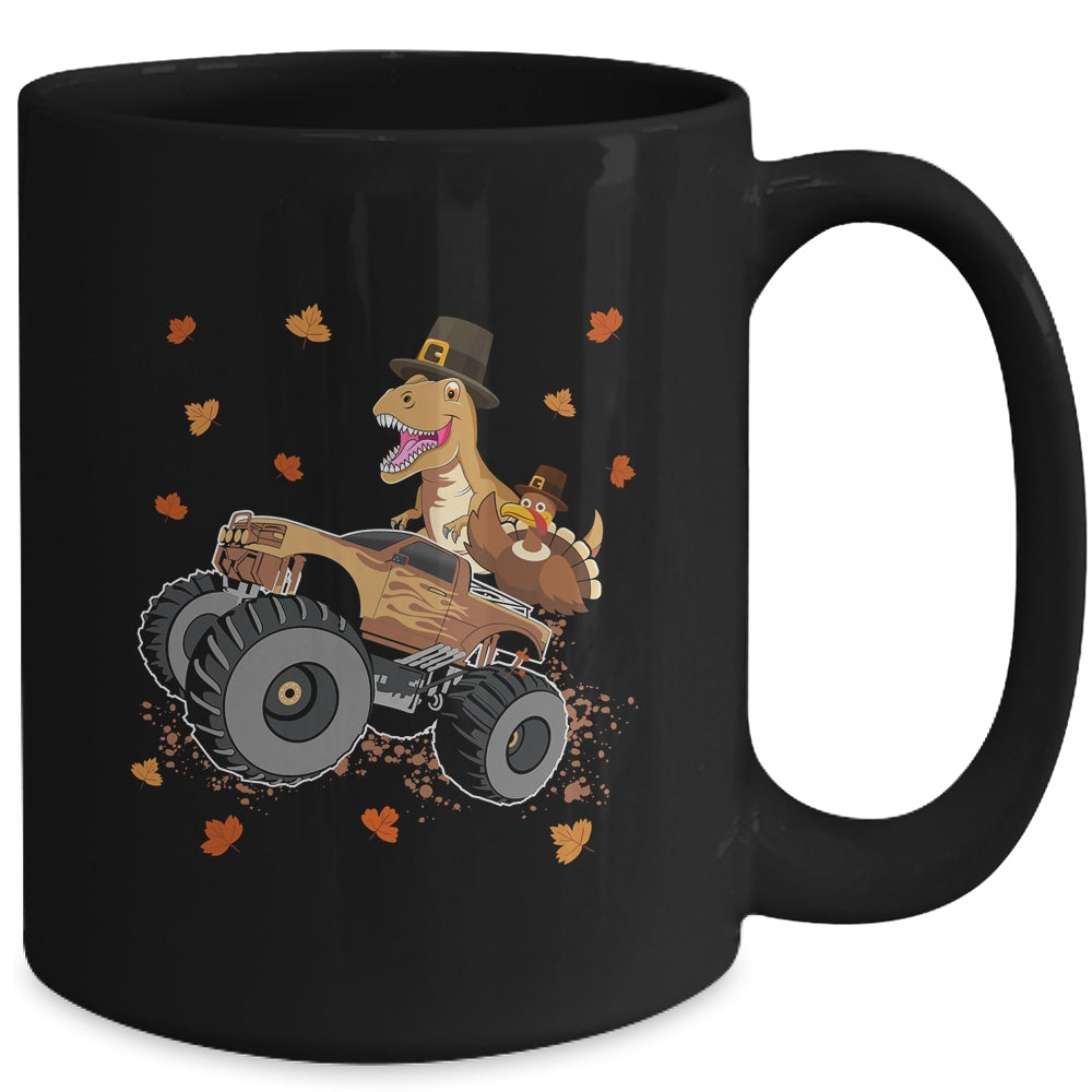 Happy Thanksgiving Dinosaur Turkey Riding Truck Kids Boys Mug | siriusteestore
