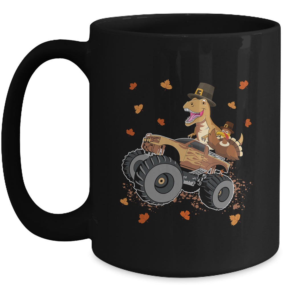 Happy Thanksgiving Dinosaur Turkey Riding Truck Kids Boys Mug | siriusteestore