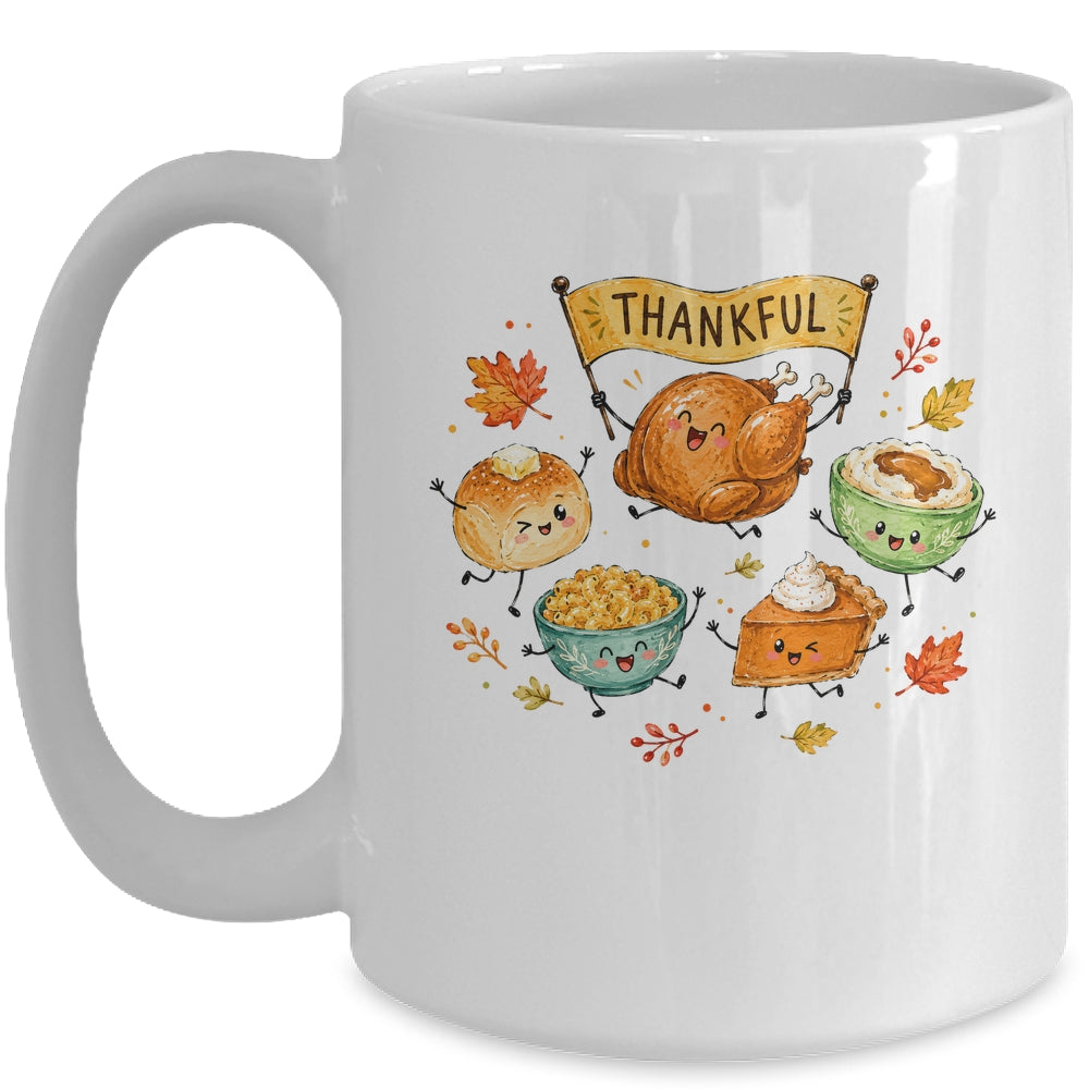 Happy Thanksgiving Doodles Cute Food Characters Funny Fall Mug | siriusteestore