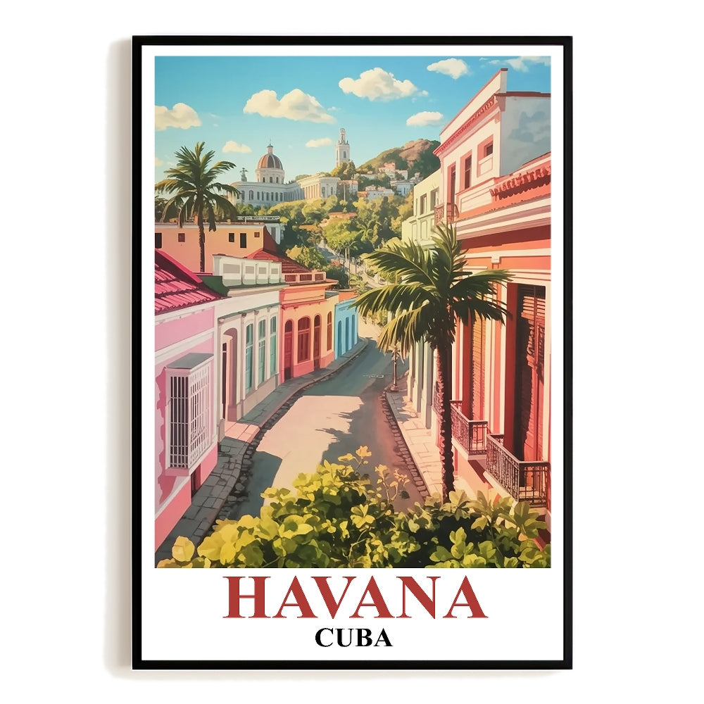 Havana Cuba Vintage Travel Poster Colorful Street Scene Palm Trees Sunny Skyline Wall Art Landscape Print Ideal For Home Office Living Room Bedroom Decor Unframed | siriusteestore