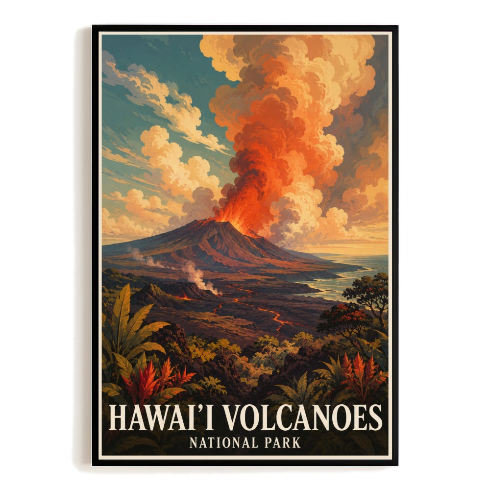 Hawai'I Volcanoes National Park Travel Poster Vintage Volcano Eruption Art Print Landscape Wall Decor For Home Living Room Office Bedroom Souvenir Gift Unframed | siriusteestore