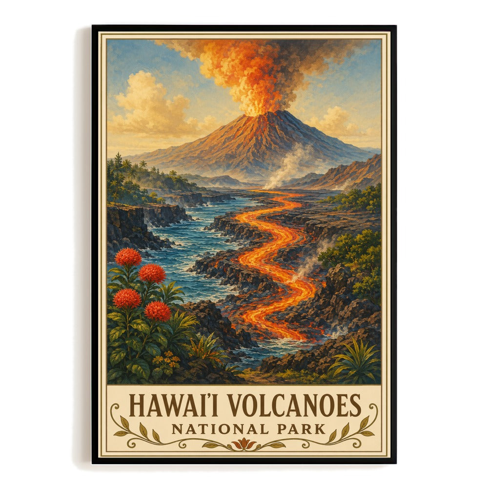 Hawai'I Volcanoes National Park Vintage Travel Poster Wall Art Print Lava Flow Tropical Landscape Home Decor Picture Bedroom Nature Souvenir Gift Unframed | siriusteestore
