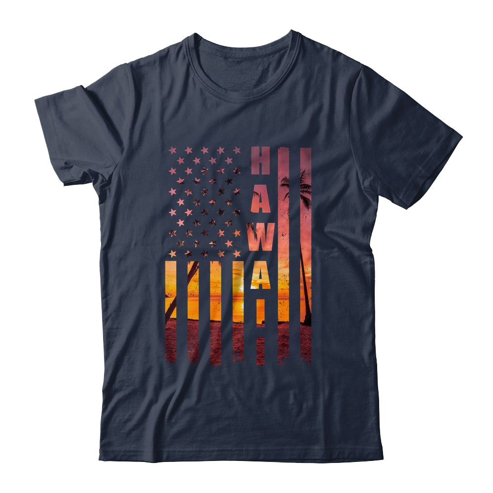 Hawaii Beach Sunset American Flag Hawaiian Island Travel Shirt & Tank Top | siriusteestore