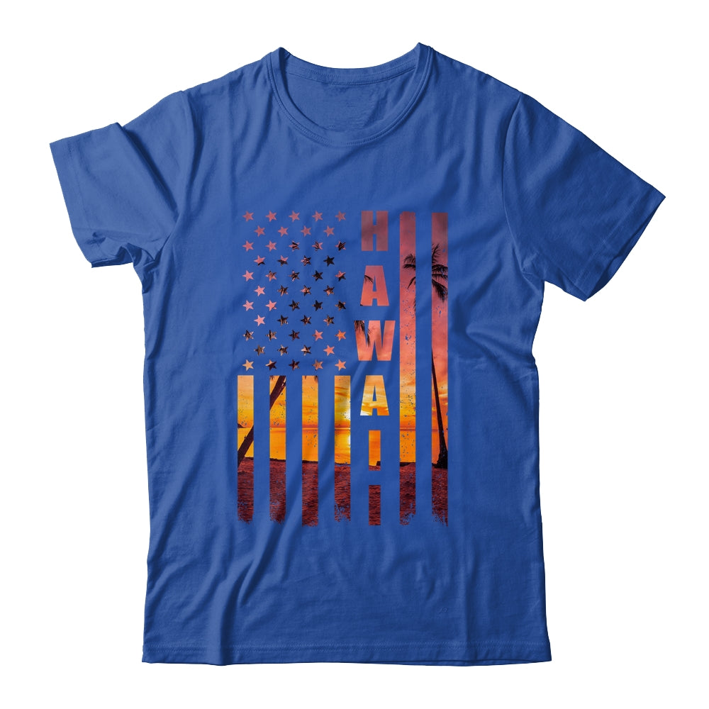 Hawaii Beach Sunset American Flag Hawaiian Island Travel Shirt & Tank Top | siriusteestore