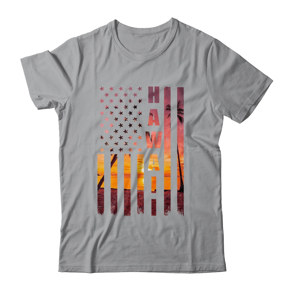 Hawaii Beach Sunset American Flag Hawaiian Island Travel Shirt & Tank Top | siriusteestore