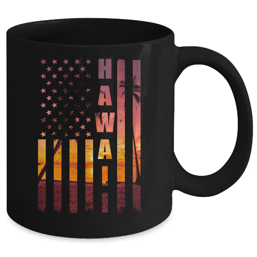 Hawaii Beach Sunset American Flag Hawaiian Island Travel Mug | siriusteestore