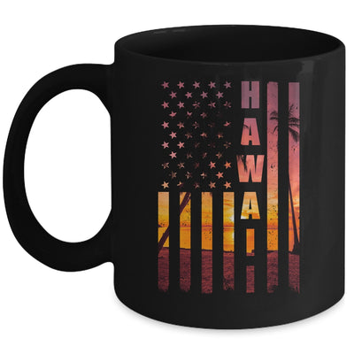 Hawaii Beach Sunset American Flag Hawaiian Island Travel Mug | siriusteestore