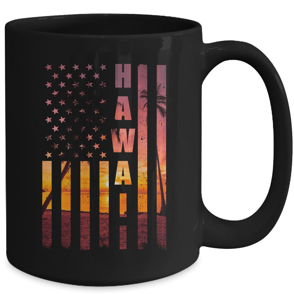Hawaii Beach Sunset American Flag Hawaiian Island Travel Mug | siriusteestore