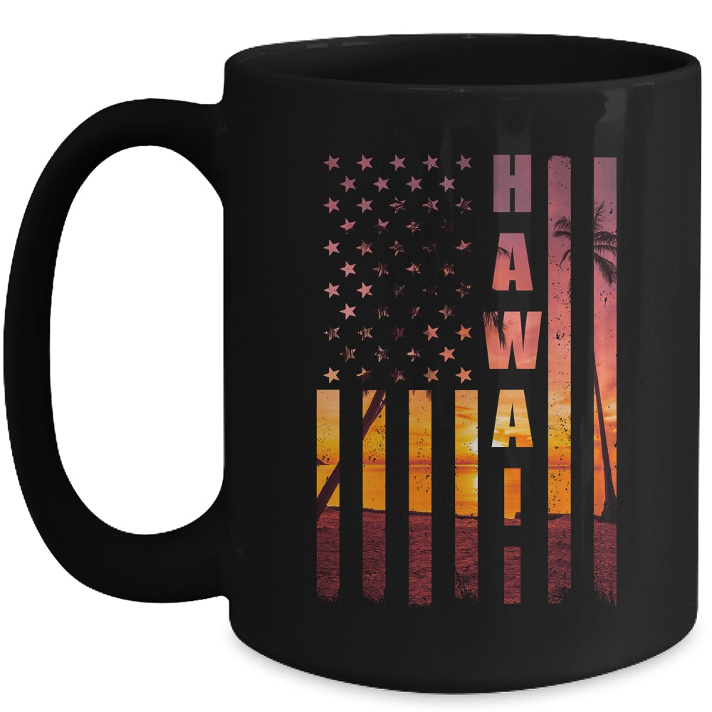 Hawaii Beach Sunset American Flag Hawaiian Island Travel Mug | siriusteestore