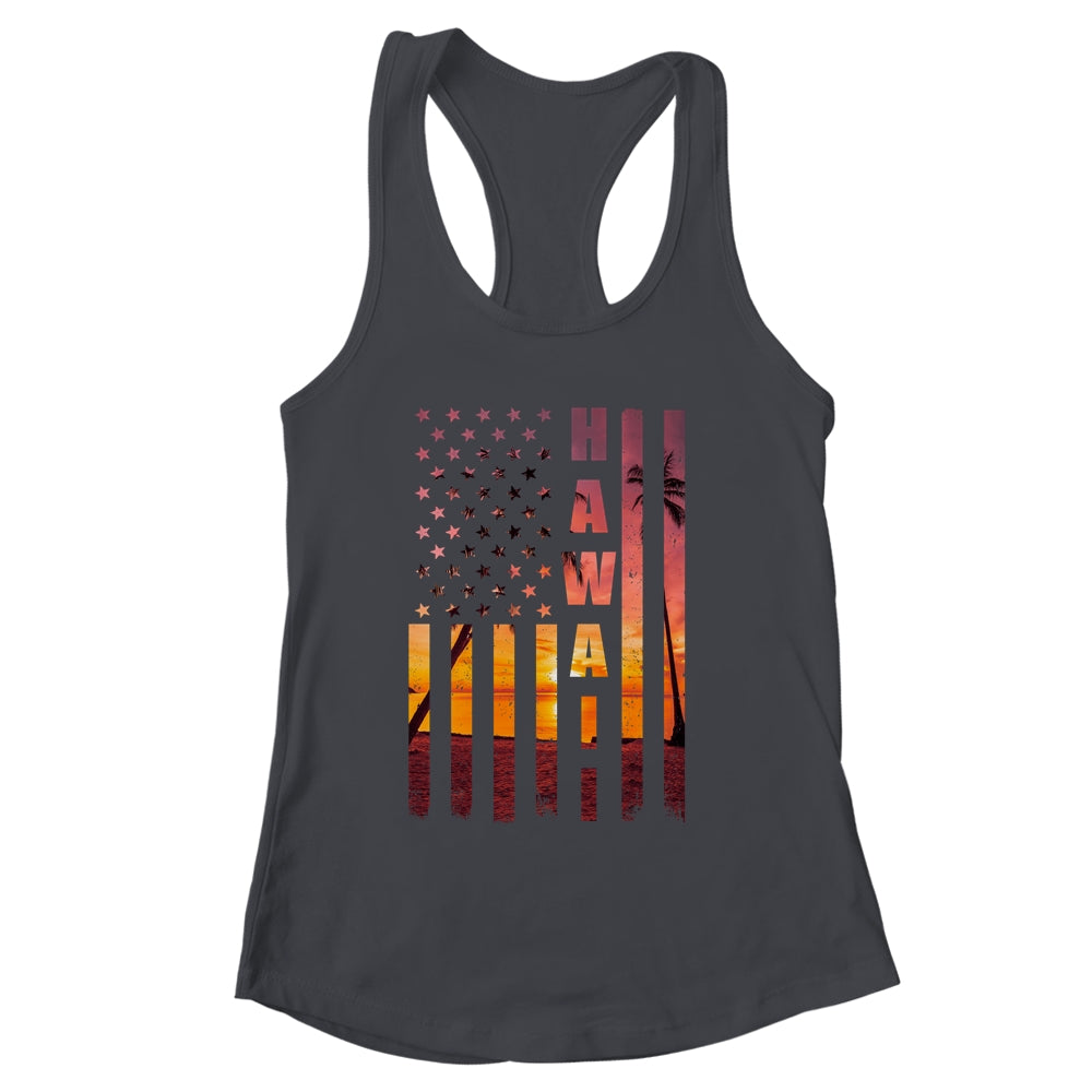 Hawaii Beach Sunset American Flag Hawaiian Island Travel Shirt & Tank Top | siriusteestore