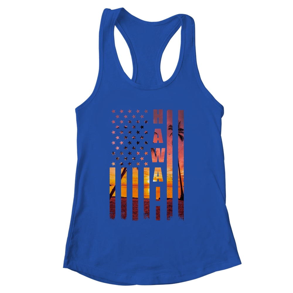 Hawaii Beach Sunset American Flag Hawaiian Island Travel Shirt & Tank Top | siriusteestore