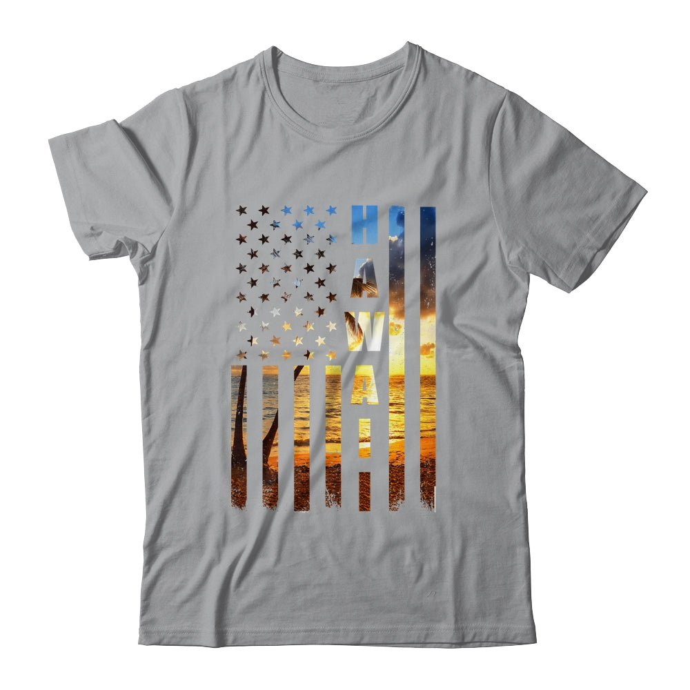 Hawaii Beach Sunset American Flag Hawaiian Island Trip Shirt & Tank Top | siriusteestore