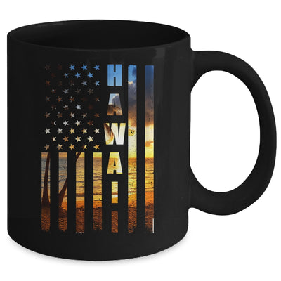 Hawaii Beach Sunset American Flag Hawaiian Island Trip Mug | siriusteestore