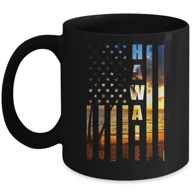 Hawaii Beach Sunset American Flag Hawaiian Island Trip Mug | siriusteestore