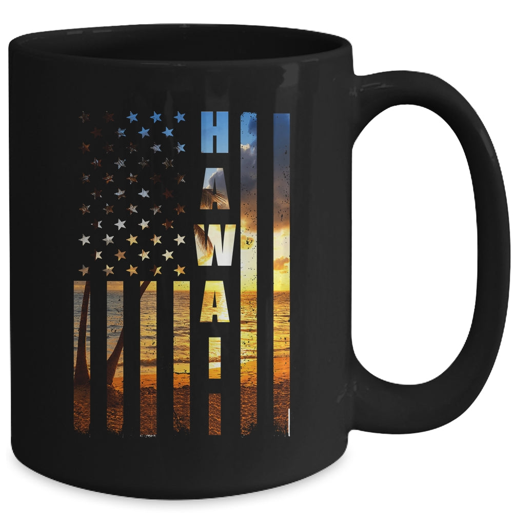 Hawaii Beach Sunset American Flag Hawaiian Island Trip Mug | siriusteestore