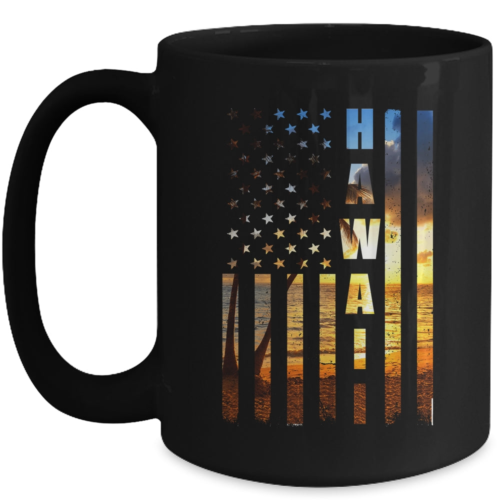 Hawaii Beach Sunset American Flag Hawaiian Island Trip Mug | siriusteestore