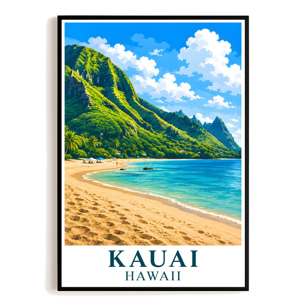 Hawaii Kauai Vintage Travel Poster Makana Mountain Beach Landscape Wall Art Decor Souvenir Print Painting Picture For Home Living Room Office Bedroom Decor Unframed | siriusteestore