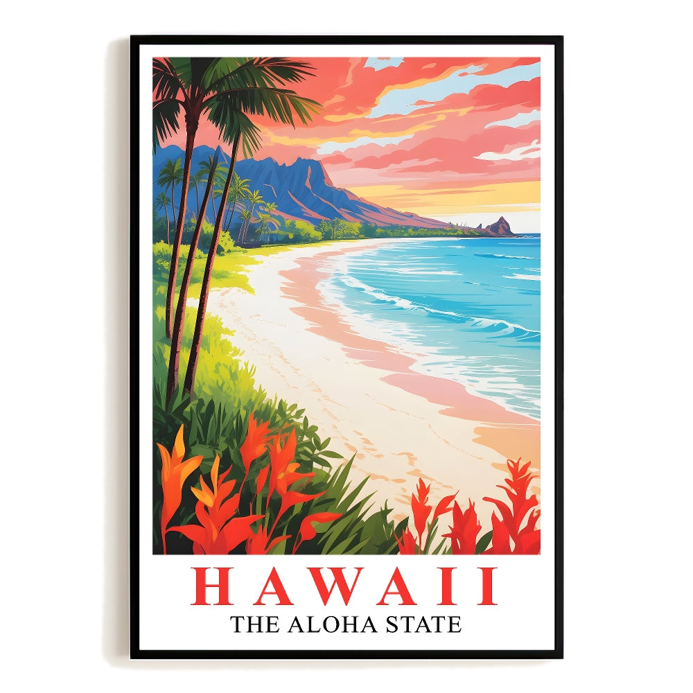 Hawaii Print Travel Poster Beach Sunset Tropical Aloha State Souvenir Wall Art Landscape Painting Picture Ideal Gift For Home Living Room Office Bedroom Decor Unframed | siriusteestore