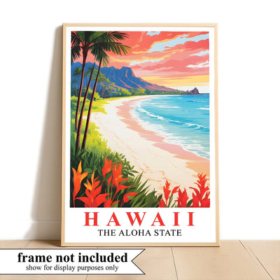 Hawaii Print Travel Poster Beach Sunset Tropical Aloha State Souvenir Wall Art Landscape Painting Picture Ideal Gift For Home Living Room Office Bedroom Decor Unframed | siriusteestore