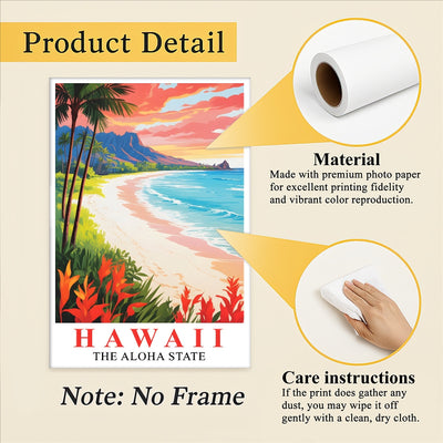 Hawaii Print Travel Poster Beach Sunset Tropical Aloha State Souvenir Wall Art Landscape Painting Picture Ideal Gift For Home Living Room Office Bedroom Decor Unframed | siriusteestore