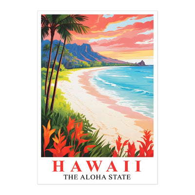 Hawaii Print Travel Poster Beach Sunset Tropical Aloha State Souvenir Wall Art Landscape Painting Picture Ideal Gift For Home Living Room Office Bedroom Decor Unframed | siriusteestore