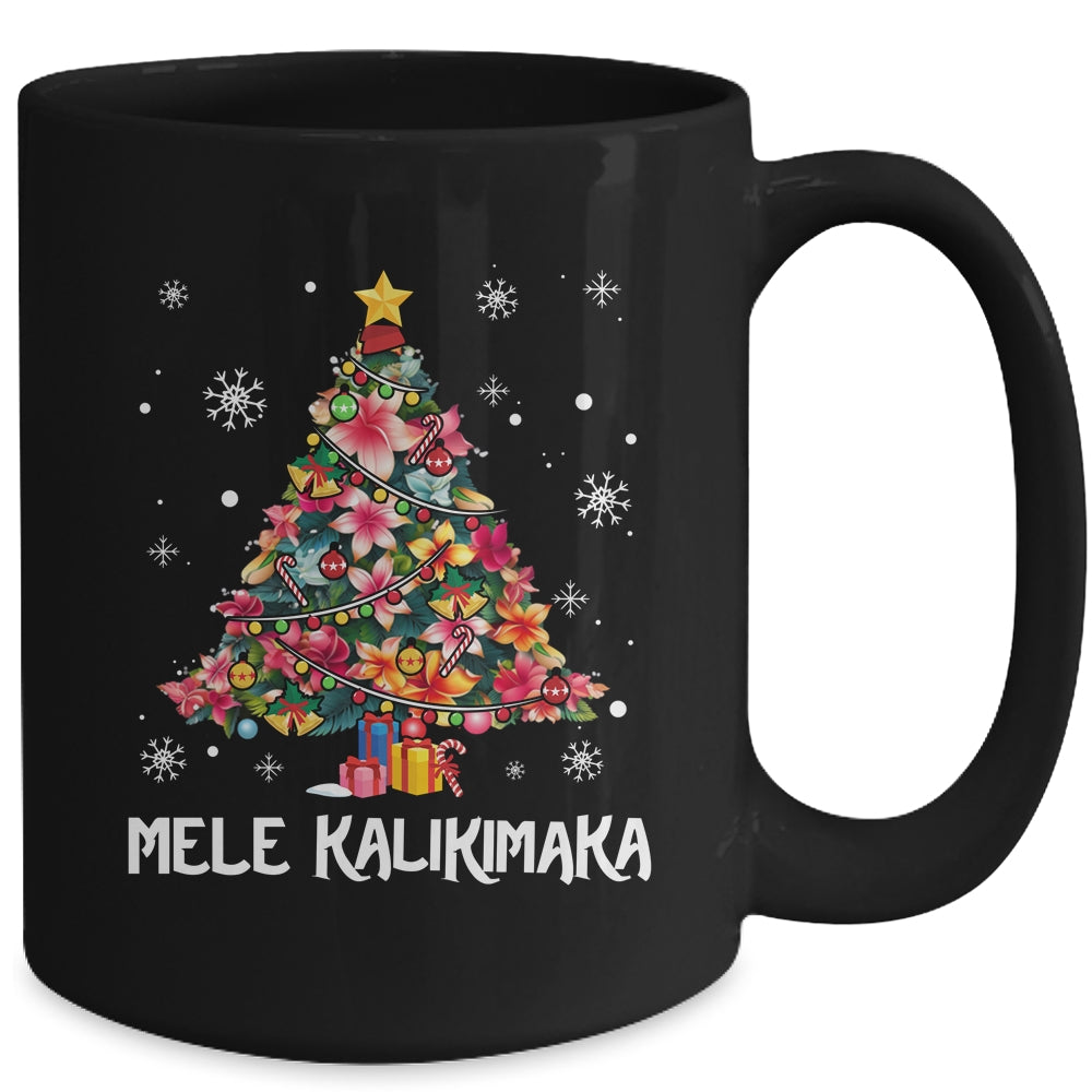 Hawaiian Floral Christmas Tree Mele Kalikimaka Tropical Xmas Mug | siriusteestore