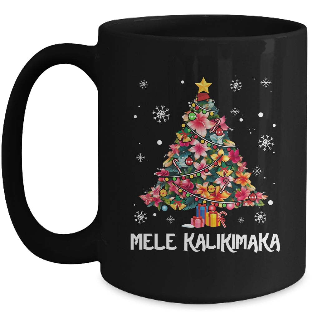 Hawaiian Floral Christmas Tree Mele Kalikimaka Tropical Xmas Mug | siriusteestore