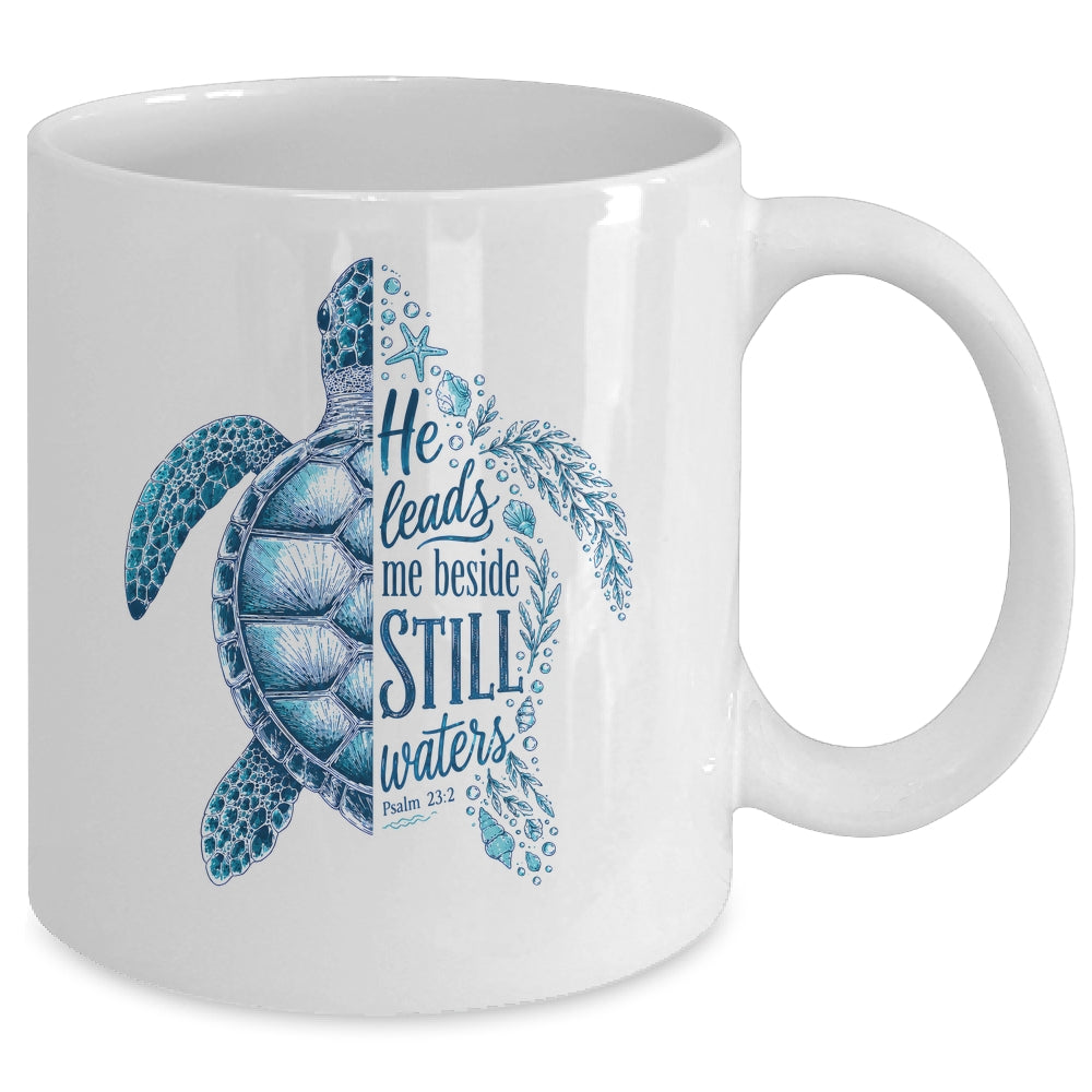 He Leads Me Beside Still Waters Sea Turtle Psalm Christian Mug | siriusteestore