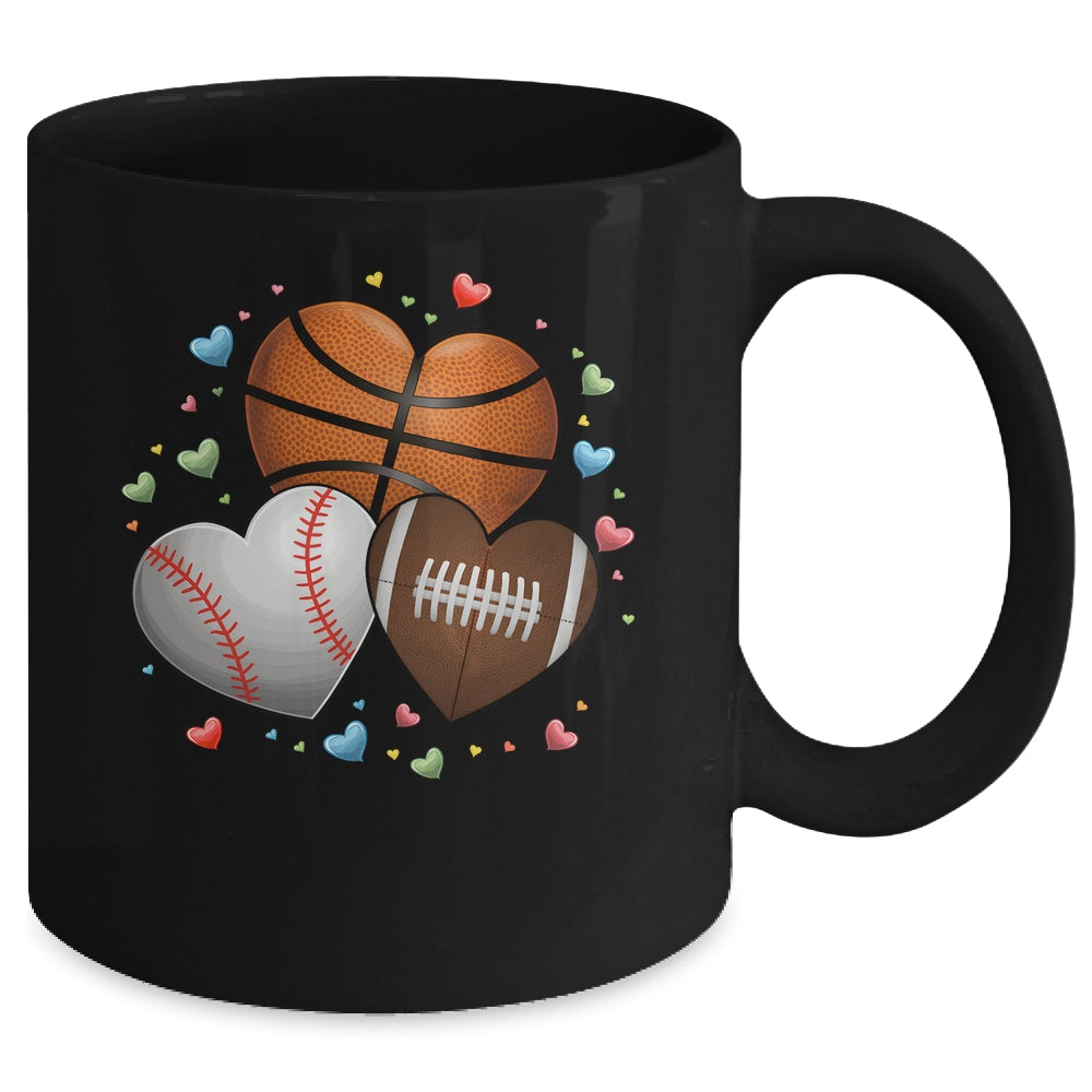 Heart Football Basketball Baseball Valentines Day Boys Mens Mug | siriusteestore